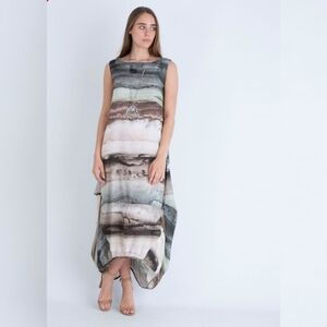 Ozai N Ku Habitat Round‎ Neck Sleeveless Stripe Dress Size Small